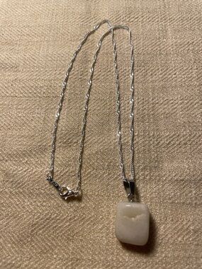 White Gold Plated Chain Necklace with White Stone Pendant 16”